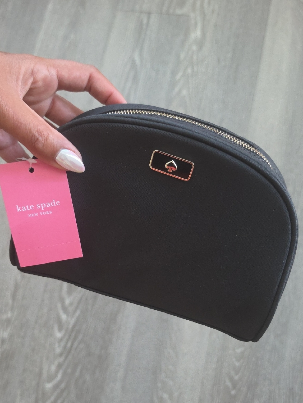 ♠️✨️NEW✨️ Kate Spade Black Dome Cosmetic Pouch Make Up Bag with Gold Accent